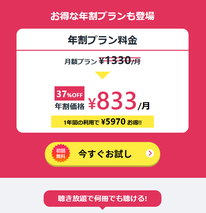 audiobook.jpの聴き放題プランの料金
